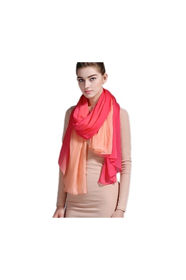 prettystern 180cm longue Foulard Écharpe 100% en mousseline soie Tie-Dye Femmes Éte Printemps - Rouge