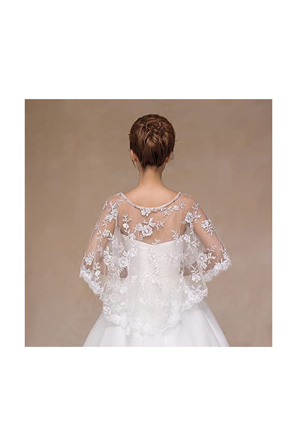 CHIC DIARY Élégant étole femme dentelle festive cape tulle blanc cape boléros pour robe de mariée robe de soirée, Blanc., tai