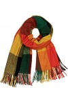 Caspar SC510 Écharpe dhiver pour femme avec franges et carreaux Taille XL, Vert, orange, jaune., taille unique