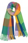 Caspar SC510 Écharpe dhiver pour femme avec franges et carreaux Taille XL, Vert, orange, jaune., taille unique