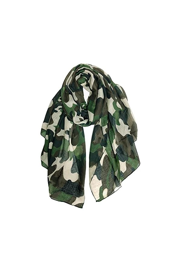 DAMILY Femmes Foulard Longue Homme Echarpes Camouflage Léger Châles en Coton Armée Verte