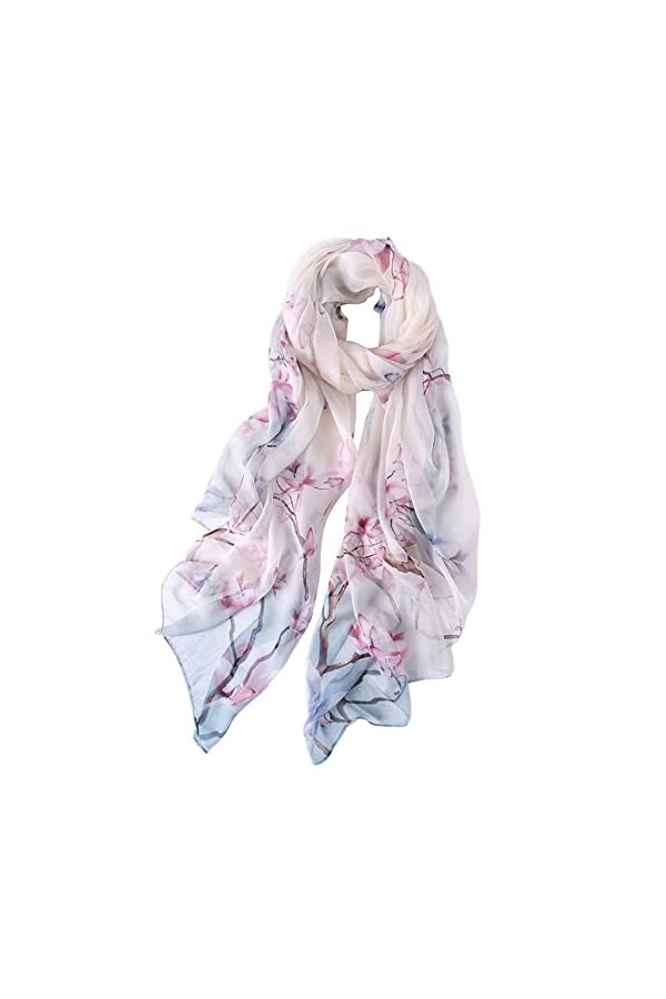 STORY OF SHANGHAI Femme Foulard 100% Soie Imprime Floral Grande Echarpe Châle Ultra-Léger Respirant Elégant 175 * 110CM,Rose 
