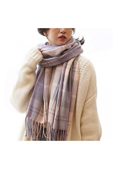 Écharpe dhiver douce à carreaux en cachemire pour femme - Laine chaude et rotative - Longue étole, violet