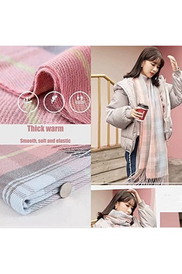 Écharpe dhiver douce à carreaux en cachemire pour femme - Laine chaude et rotative - Longue étole, violet