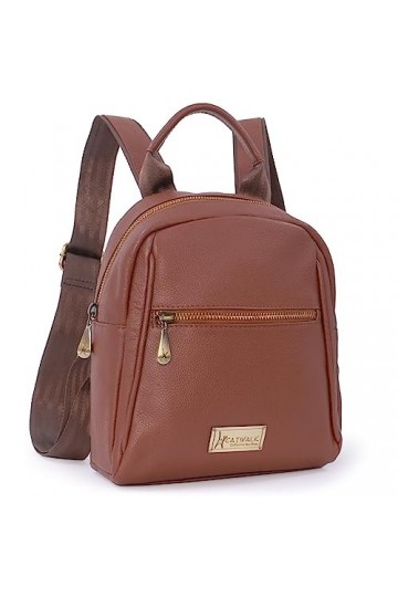 Catwalk Collection Handbags – Petit Sac à Main Portés Dos Femme en Cuir - Sac A Dos - Bretelles Réglables - ZOEY - Tanne