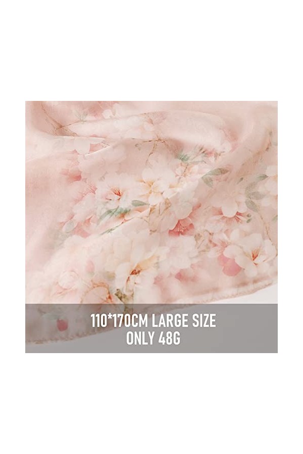 STORY OF SHANGHAI Femme Foulard 100% Soie Imprime Floral Grande Echarpe Châle Ultra-Léger Respirant Elégant Cadeau 175 * 110C