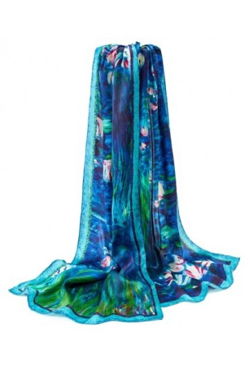 prettystern 160cm Femme longue Écharpe Foulard en Soie d´art tableau peinture Claude Monet les Nympheas P551