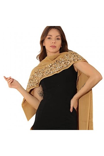NODUM Pashmina Modèle PAILLETES. Style contemporain. Fabriqué en Inde. 100% Coton. Beaucoup de tombant et de mouvement. Doux 