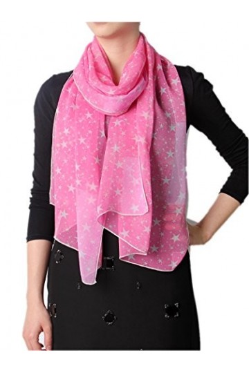 prettystern - 180cm 100% Mousseline de soie longue écharpe soie légère - Star À étoiles - Rose