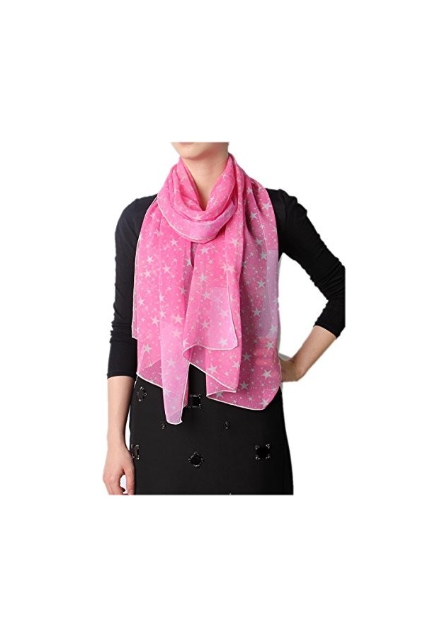 prettystern - 180cm 100% Mousseline de soie longue écharpe soie légère - Star À étoiles - Rose