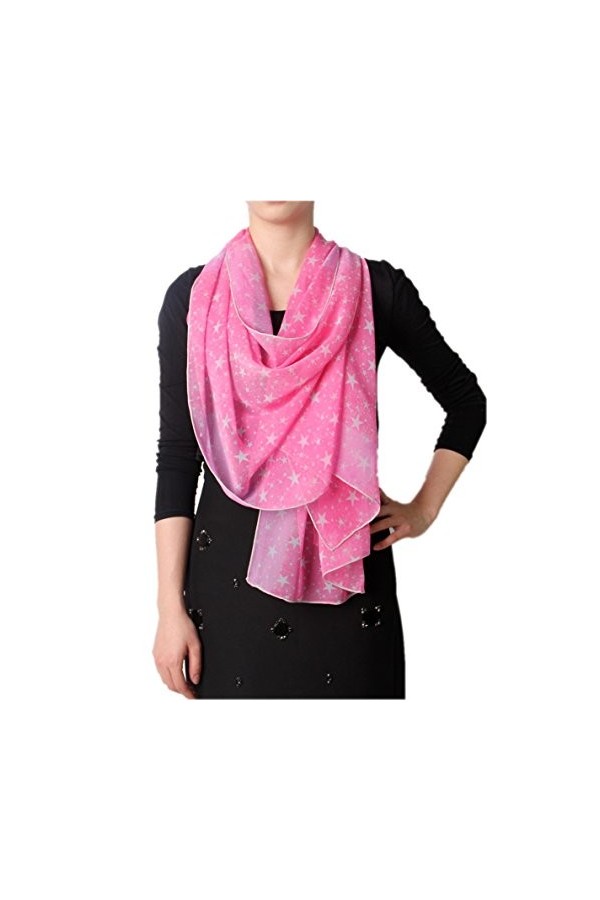 prettystern - 180cm 100% Mousseline de soie longue écharpe soie légère - Star À étoiles - Rose