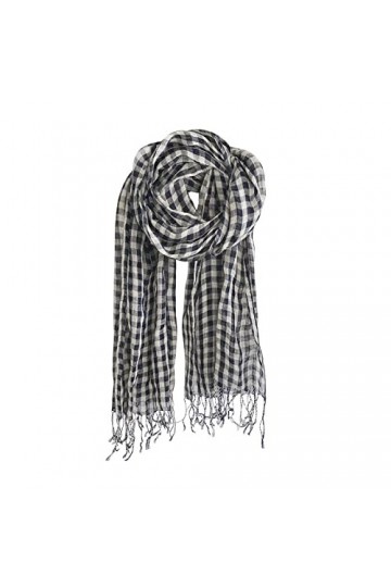 LumiSyne Mode Foulard Femme Homme Écharpe En Lin Motif à Carreaux Rayé Classique Écharpes Légère Et Respirante Chaude Étole W