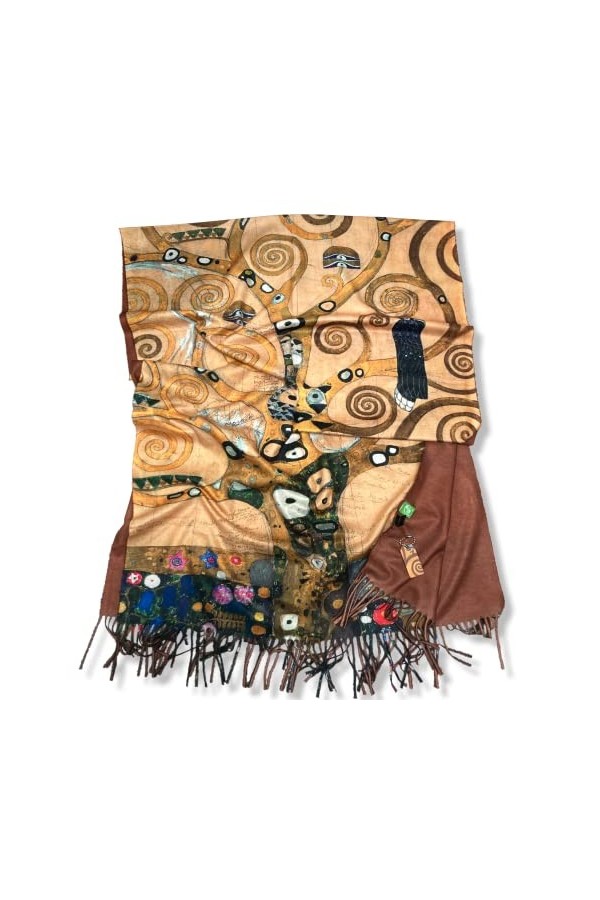 all sas Écharpe en laine avec franges avec imprimé cadre Klimt idée cadeau anniversaire Noël, multicolore, XL