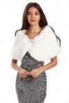 Central Chic Châle en fausse fourrure blanche pour femme pour fête de mariage dhiver avec broche brillante, blanc, taille un
