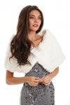 Central Chic Châle en fausse fourrure blanche pour femme pour fête de mariage dhiver avec broche brillante, blanc, taille un