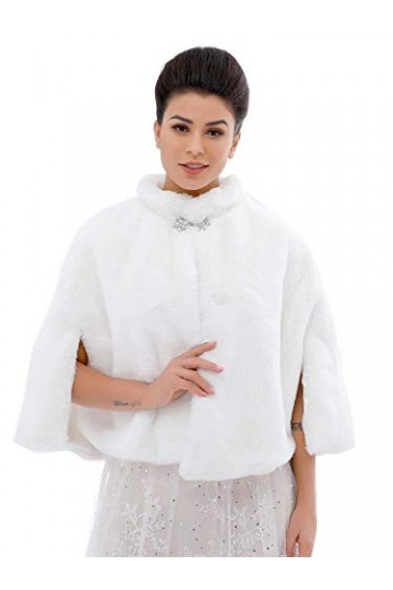 Ushiny Châle de mariage en fausse fourrure pour femme et fille - Blanc - taille libre