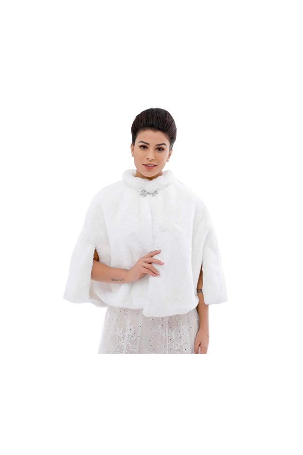 Ushiny Châle de mariage en fausse fourrure pour femme et fille - Blanc - taille libre