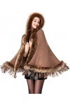 BEAUTELICATE Poncho Fourrure Cape à Capuche Châle Étole Tricoté Manteau Chaud pour Femme Hiver Mariage Soirée Mariée Demoisel