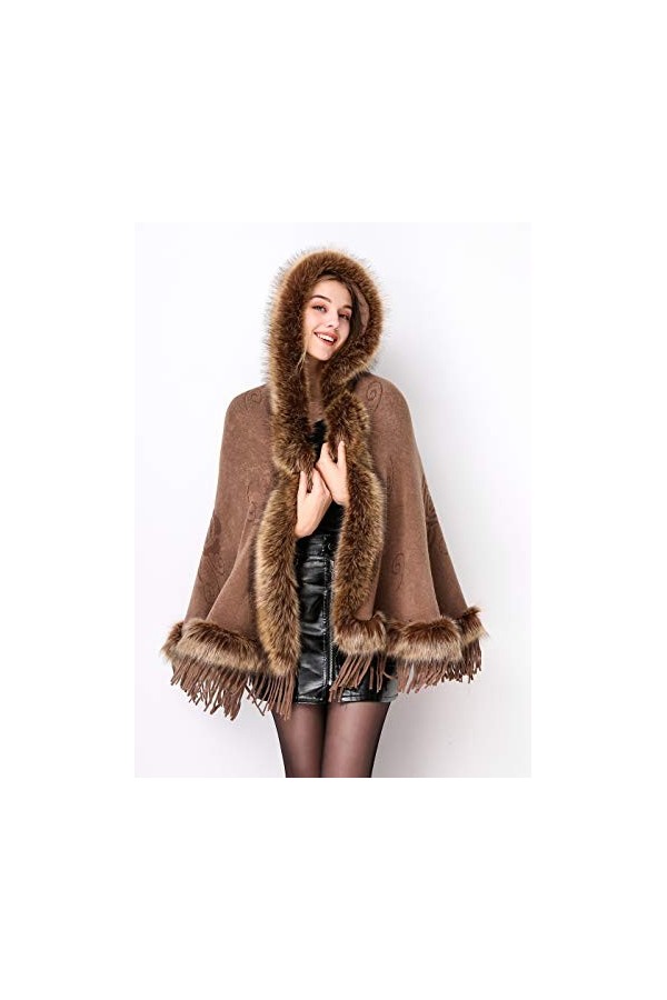 BEAUTELICATE Poncho Fourrure Cape à Capuche Châle Étole Tricoté Manteau Chaud pour Femme Hiver Mariage Soirée Mariée Demoisel
