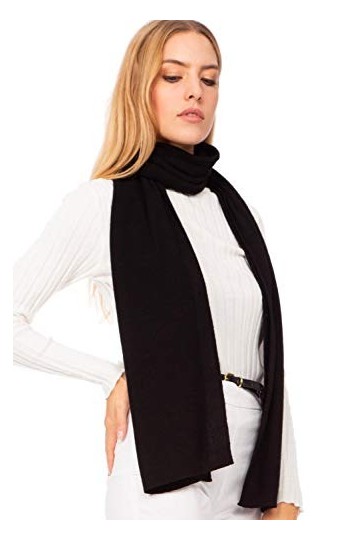 Marine Cashmere - Écharpe en mélange cachemire pour Femme, doux fil en cachemire, fabriqué en Italie Noir 