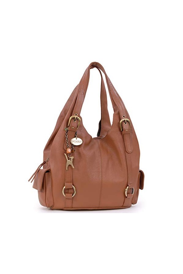 Catwalk Collection Handbags - Cuir Véritable - Sac à Main/Sac porté épaule - Femme - ALEX - Tanne