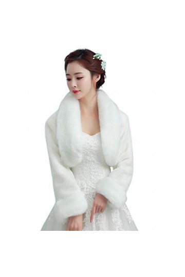 YO-HAPPY Femmes Châle, Femmes Vintage Blanc en Peluche Mariée Wrap Étole Châle À Manches Longues Soirée Cape Shrug Princesse 