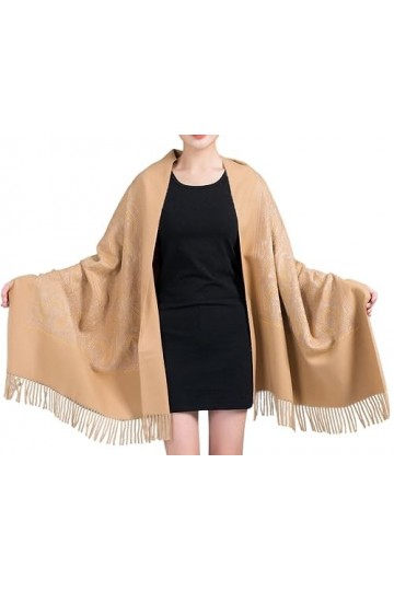 GFM® EMBSHL-A Châle en laine texturée, cachemire brodé, automne-hiver - marron clair- EMBSHL-4 hlkek 