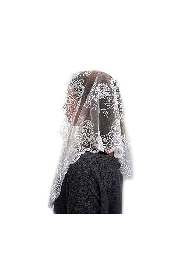 ANGELYK corsets habillés - Mantille Etole Triangle Véritable Dentelle Blanche Satinée 60 x 80 x 120cm Catho