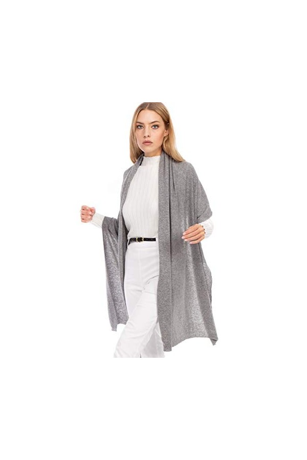 Marine Cashmere - Étoles en mélange cachemire pour femme, doux fil en cachemire, fabriqué en Italie Gris 