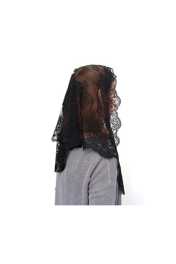 ANGELYK corsets habillés - Mantille Etole Triangle Véritable Dentelle Noire Satinée 60 x 80 x 120cm Catho