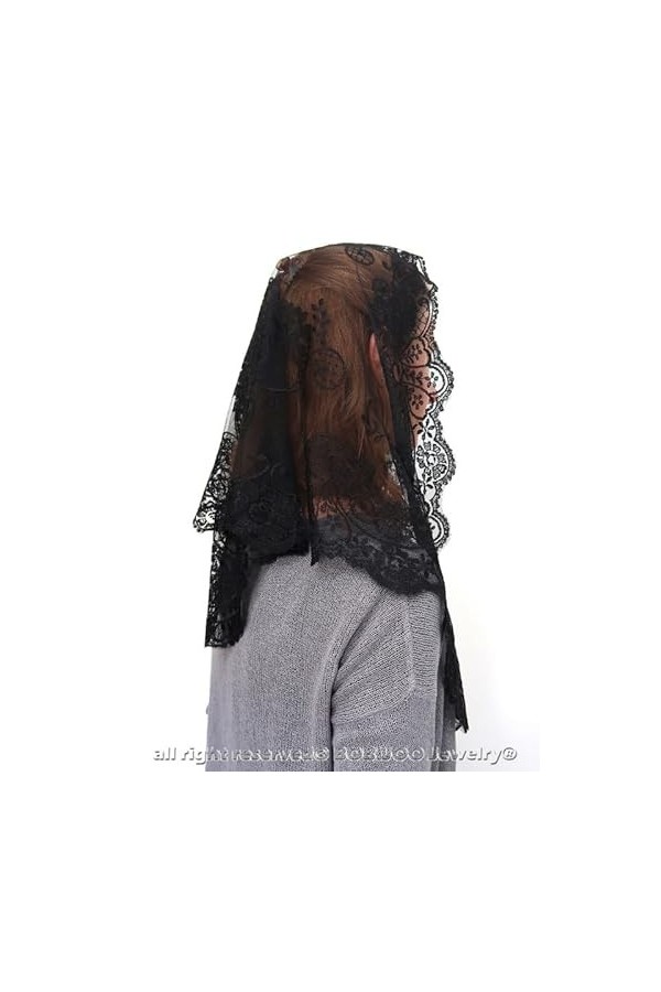 ANGELYK corsets habillés - Mantille Etole Triangle Véritable Dentelle Noire Satinée 60 x 80 x 120cm Catho