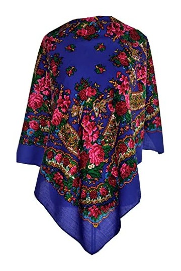 Écharpe pour femme 100 % laine, avec cachemire et fleurs étole de qualité supérieure – Très haute qualité 85 cm x 85 cm, bleu