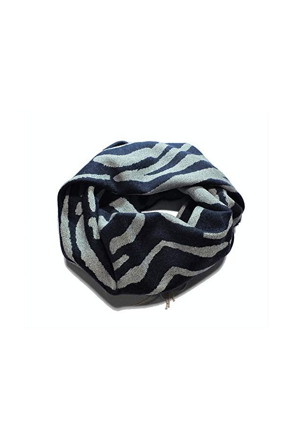 Neweave MILANO - Écharpe/Étole Jacquard Zébrée - 100 % laine mérinos - Fabriqué en Italie, bleu, Taille unique