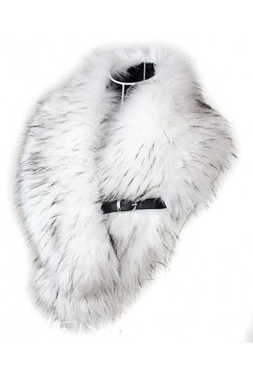 Chic Vibe® Col en fourrure synthétique - Étole raton laveur et renard, Cheveux longs blancs avec pointes grises, 100cm x 13 c