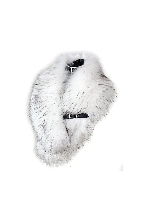 Chic Vibe® Col en fourrure synthétique - Étole raton laveur et renard, Cheveux longs blancs avec pointes grises, 100cm x 13 c
