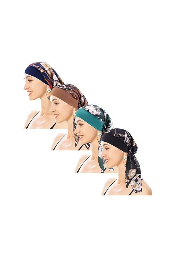 4 Pièces Chimio Chapeaux Turban Sommeil Bonnet Foulard Cheveux Longs Tête Turbans pour Femmes Multicolore