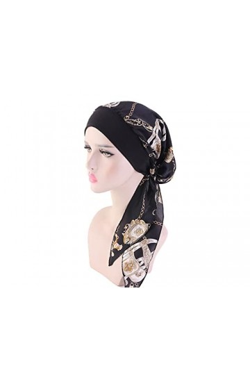 Chimio Turban pour Femmes,Écharpe de Tête en Satin Casquette de Turban en Coton Couvre-tête Elastique Mousseline Bandana Casq