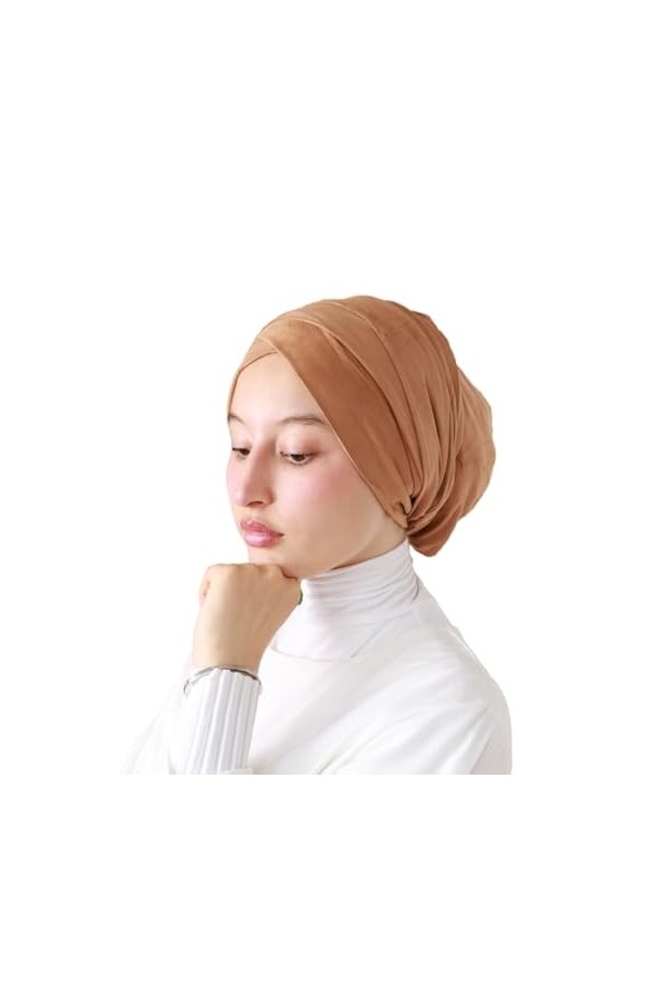 Lamis Hijab Turban à Enfiler en Daim pour Femme Musulmane voilée Camel 