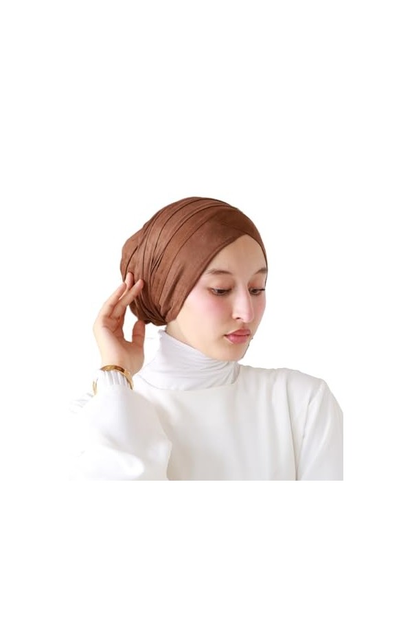 Lamis Hijab Turban à Enfiler en Daim pour Femme Musulmane voilée Camel 