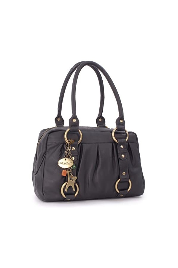 Catwalk Collection Handbags - Cuir Véritable - Sac Porté Main/Sac à Main/Sac porté épaule - Femme - MEGAN - Noir