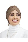 Lamis Hijab - Turban à Enfiler côtelé en Jersey Premium pour Femme Musulmane voilée TU-6 Marron 