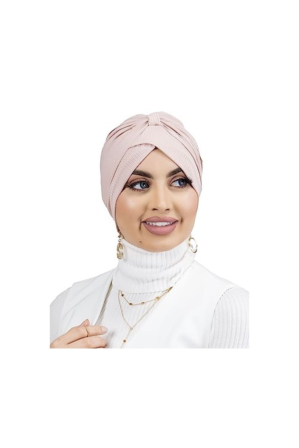 Lamis Hijab - Turban à Enfiler côtelé en Jersey Premium pour Femme Musulmane voilée TU-6 Marron 