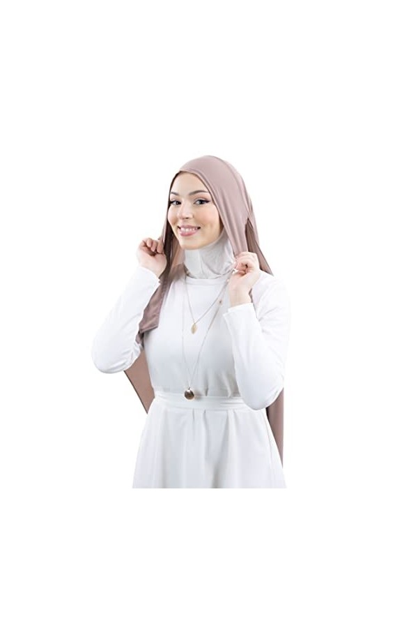 Lamis Hijab Hijab à enfiler à nouer en crêpe de luxe pour femme musulmane voilée Taupe 