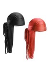 Mikihat 2Pcs turban Durag à Longue Queue, Unisexe Silk Durag Larges sangles Bandeaux Headwrap Bandanas Chapeau Hat Durag Pira