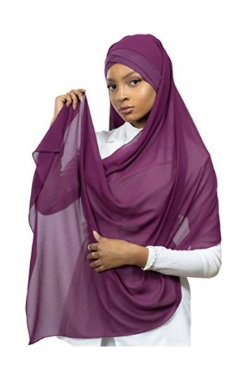 Hijab Foulard à Enfiler avec bonnet intégré pour femme musulmane voilée châle islamique voile enfilable Prune 