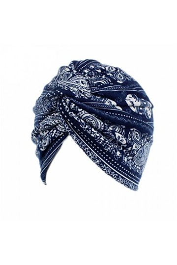 Amorar Chapeau de chimiothérapie, Womens Elephant Imprimé Twist Plissé Wrap Cheveux Stretch Turban Coton Chemo Sommeil Chapea
