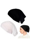 EODKSE Lot de 2 Turbans Femme - Sous-Bonnets Hijab ajustables - Fermeture à embrasse - Couleur unie - Respirant et élastique 