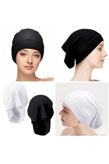 EODKSE Lot de 2 Turbans Femme - Sous-Bonnets Hijab ajustables - Fermeture à embrasse - Couleur unie - Respirant et élastique 