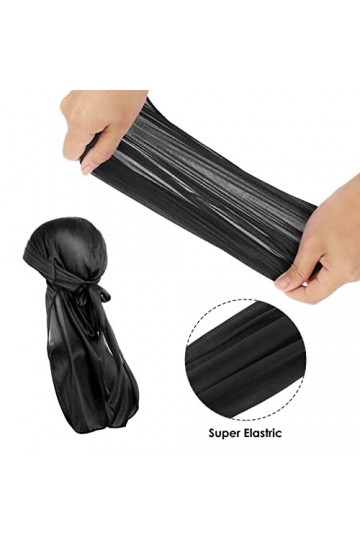 WLLHYF Silk Durag Long Tail Respirant Pirate Headwraps Casquette pour 360 vagues Doux Bandana Turban Chapeau Chute de Cheveux