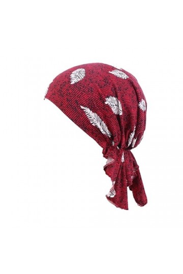 Foulard chimio doux pour femme - Bonnet turban floral - Tissu en coton - Bandana Alopécie, Motif feuille rouge, taille unique